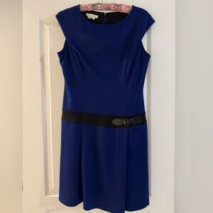 London Times Blue Sheath Mini Dress Crew Neck Sleeveless